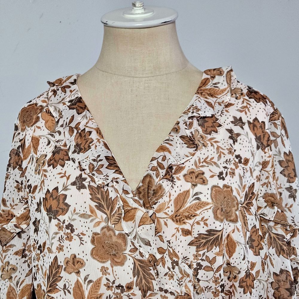 New CeCe Women's Floral Long-sleeve Wrap Waist V-neck‎ Blouse Large - Picture 4 of 7